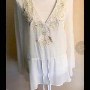 Bebe Cream Embroidered Blouse